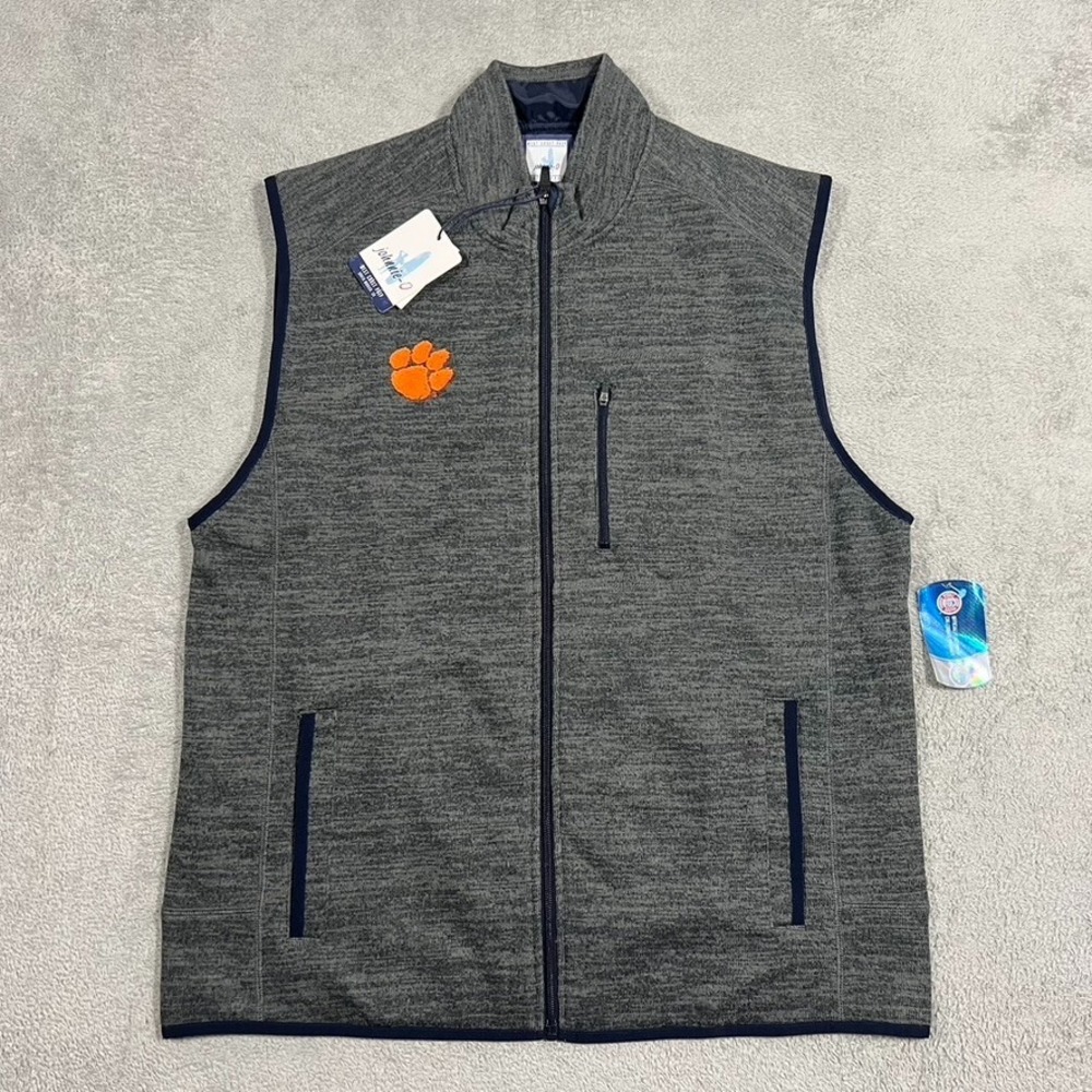 Clemson Tigers Johnnie O Coastal Vest Sweater Mens XL Gray Full Zip Lined New
